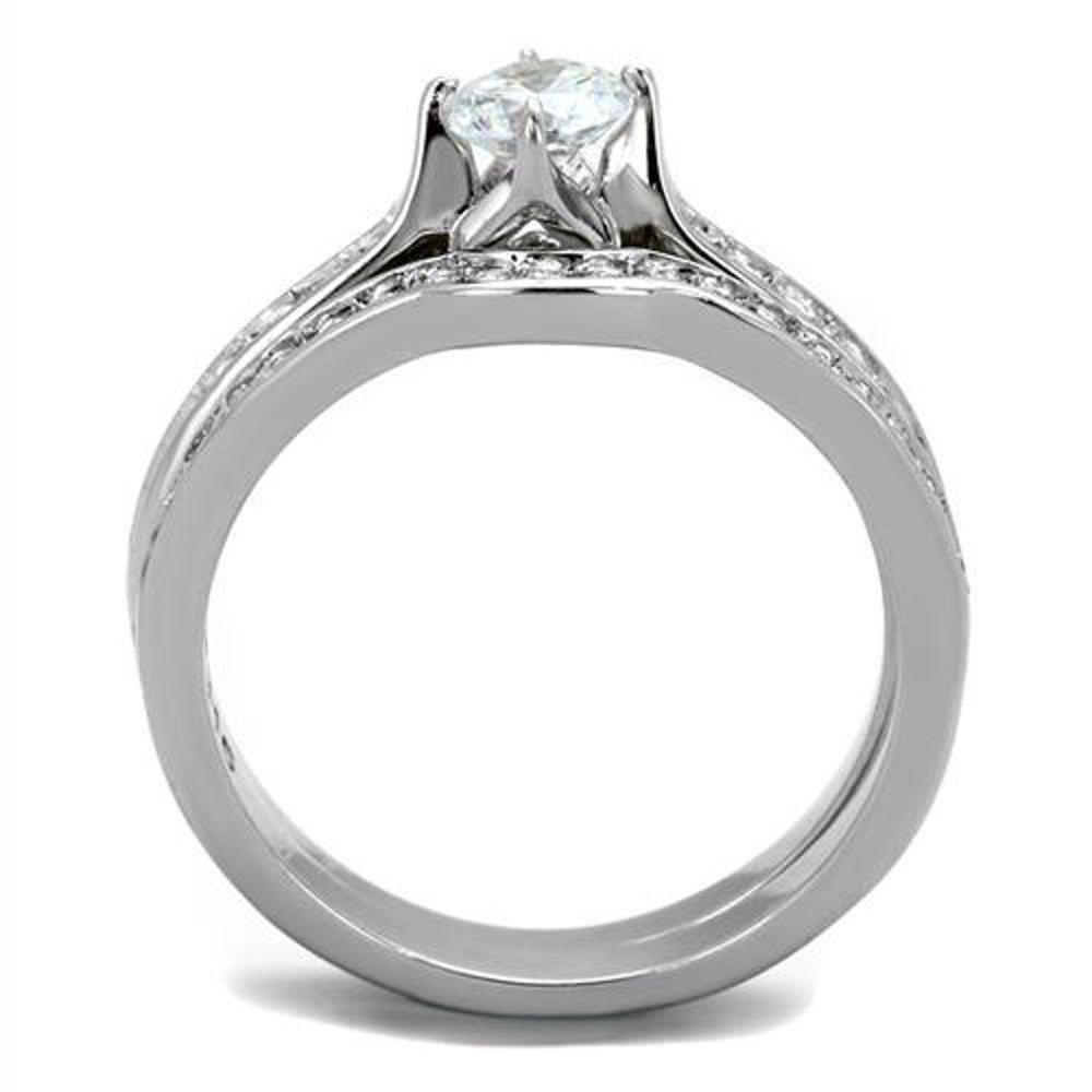 ARTK2039 Stainless Steel 316, .75 Ct Cubic Zirconia Wedding Ring Set Women's Size 5-10
